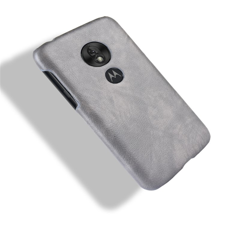 Litchi Texture PU Leather Coated PC Hard Case for Motorola Moto G7 Play US Version - Grey-5