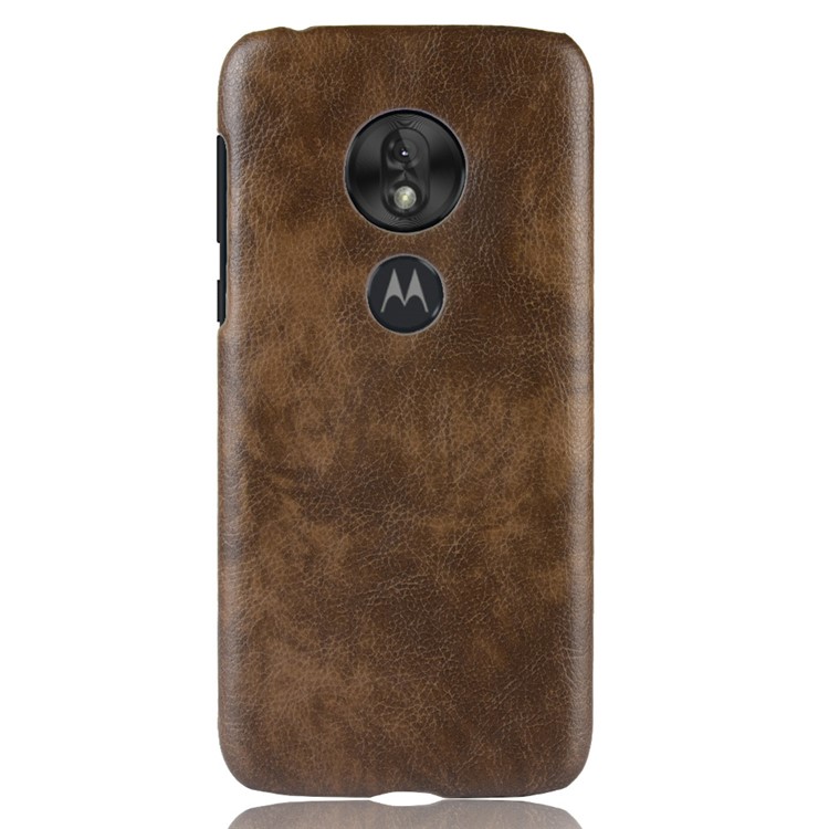 Litchi Texture PU Leather Coated PC Hard Case for Motorola Moto G7 Play US Version - Brown-3
