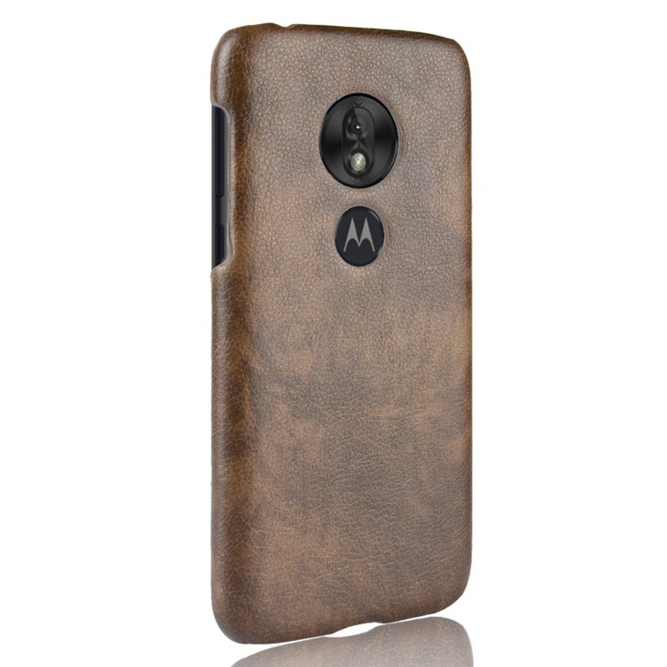 Litchi Texture PU Leather Coated PC Hard Case for Motorola Moto G7 Play US Version - Brown-4