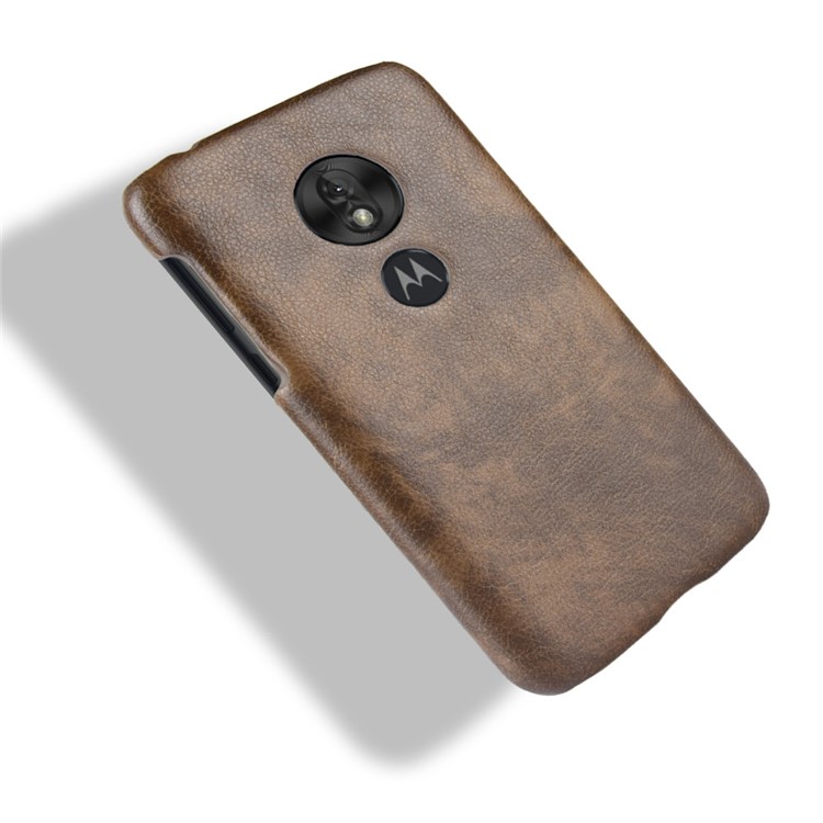 Litchi Texture PU Leather Coated PC Hard Case for Motorola Moto G7 Play US Version - Brown-5
