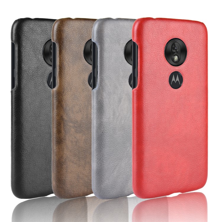 Litchi Texture PU Leather Coated PC Hard Case for Motorola Moto G7 Play US Version - Brown-6