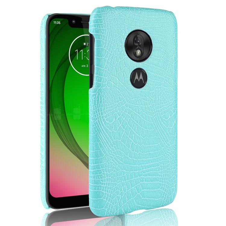 Crocodile Texture PU Leather Coated PC Phone Case for Motorola Moto G7 Play US Version - Cyan-1