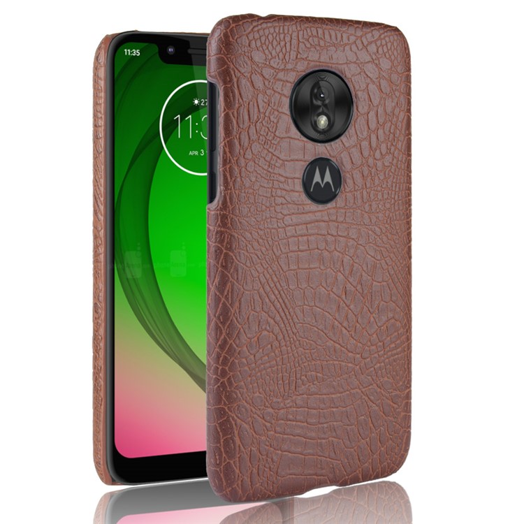 Crocodile Texture PU Leather Coated PC Phone Case for Motorola Moto G7 Play US Version - Brown-1