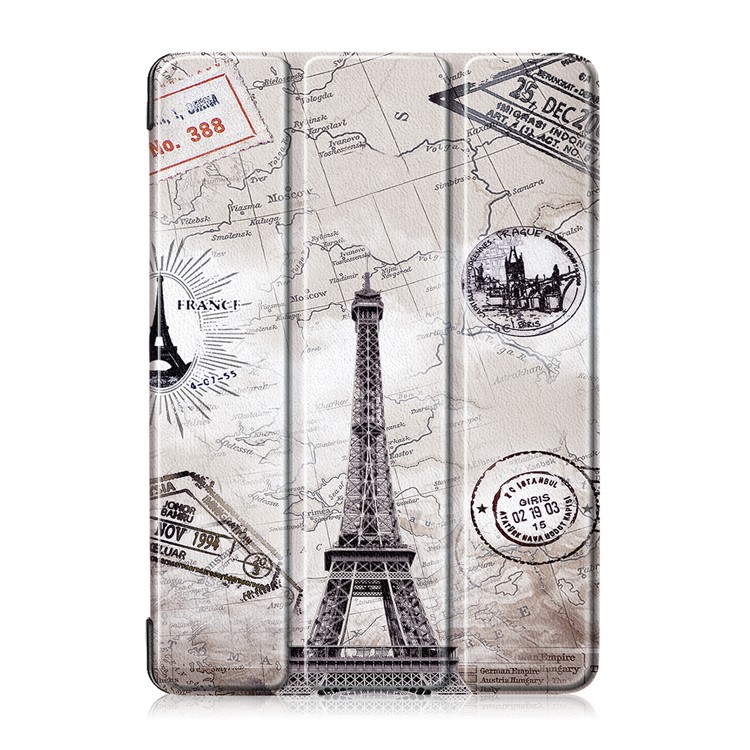 Pattern Printing Tri-fold Stand PU Leather Cover for Lenovo Tab M10 TB-X605F - Eiffel Tower and Map-2