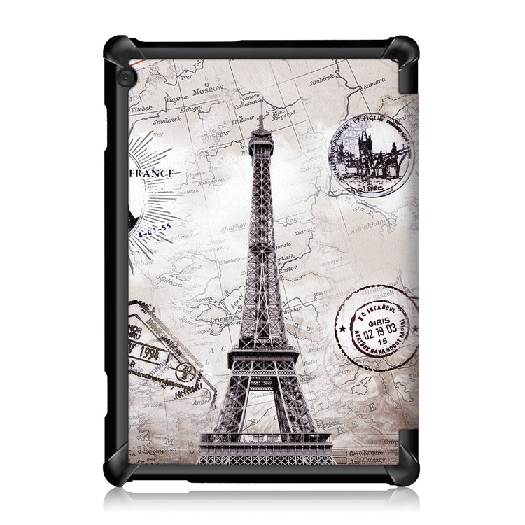Pattern Printing Tri-fold Stand PU Leather Cover for Lenovo Tab M10 TB-X605F - Eiffel Tower and Map-3