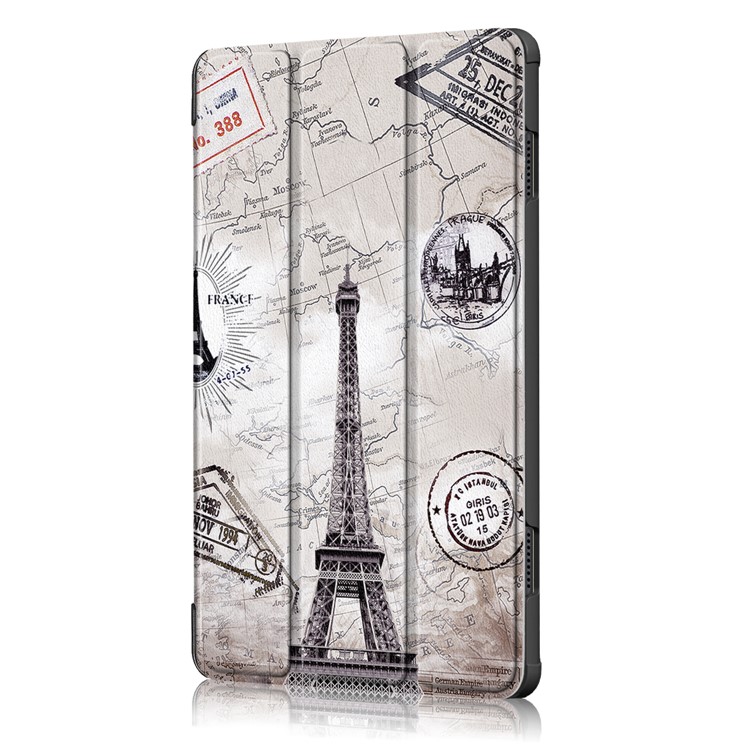 Pattern Printing Tri-fold Stand PU Leather Cover for Lenovo Tab M10 TB-X605F - Eiffel Tower and Map-4