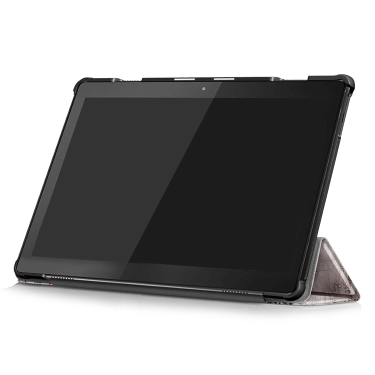 Pattern Printing Tri-fold Stand PU Leather Cover for Lenovo Tab M10 TB-X605F - Eiffel Tower and Map-5