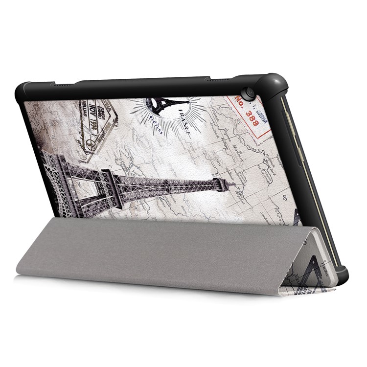 Pattern Printing Tri-fold Stand PU Leather Cover for Lenovo Tab M10 TB-X605F - Eiffel Tower and Map-6