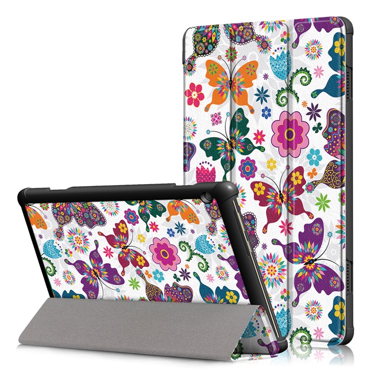 Pattern Printing Tri-fold Stand PU Leather Cover for Lenovo Tab M10 TB-X605F - Butterflies Pattern-1