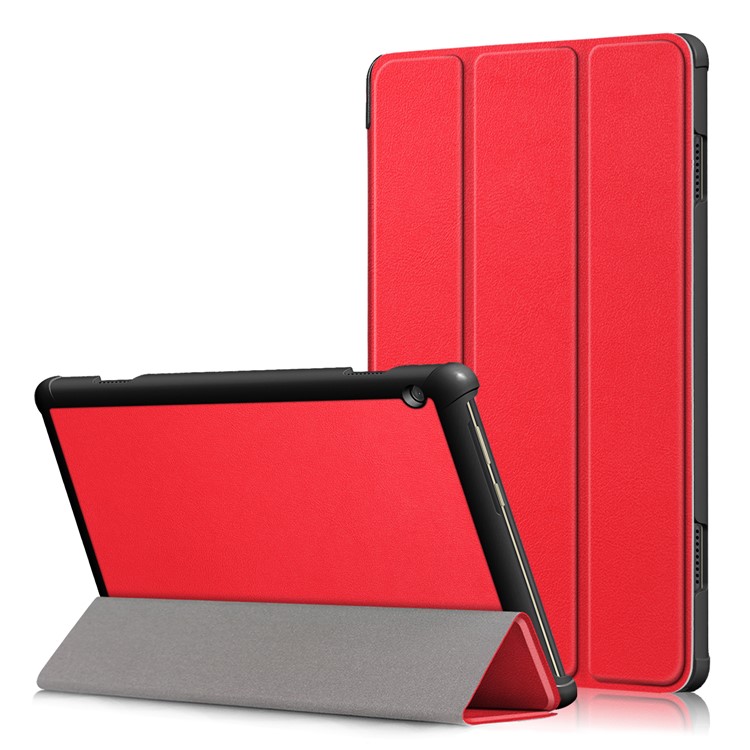 Tri-fold Stand Leather Case for Lenovo Tab M10 TB-X605F - Red-1