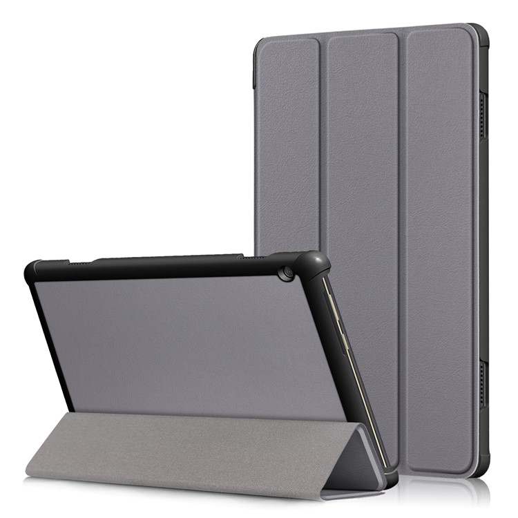 Tri-fold Stand Leather Case for Lenovo Tab M10 TB-X605F - Grey-1