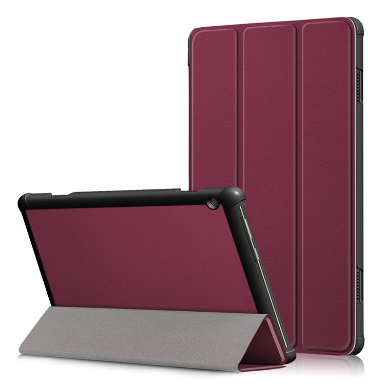 Tri-fold Stand Leather Case for Lenovo Tab M10 TB-X605F - Wine Red-1