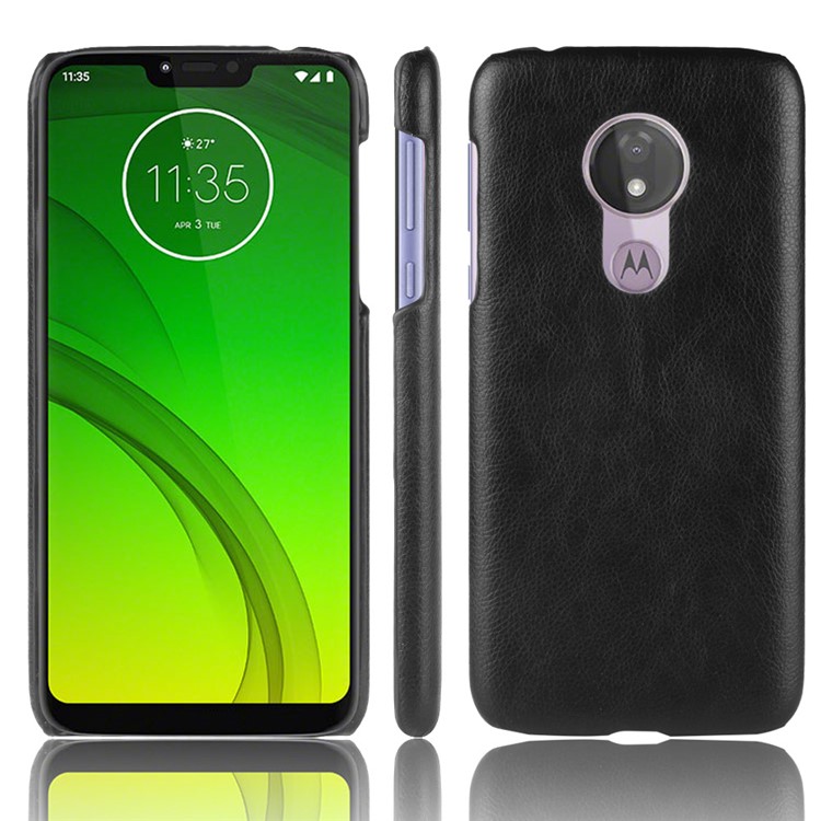 Litchi Texture PU Leather Coated PC Case for Motorola Moto G7 Power (US Version) - Black-1