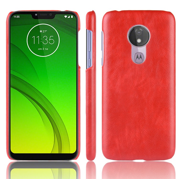 Litchi Texture PU Leather Coated PC Case for Motorola Moto G7 Power (US Version) - Red-1