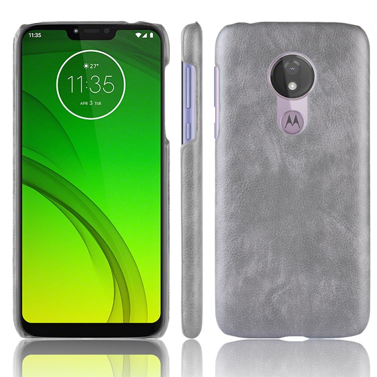 Litchi Texture PU Leather Coated PC Case for Motorola Moto G7 Power (US Version) - Grey-1