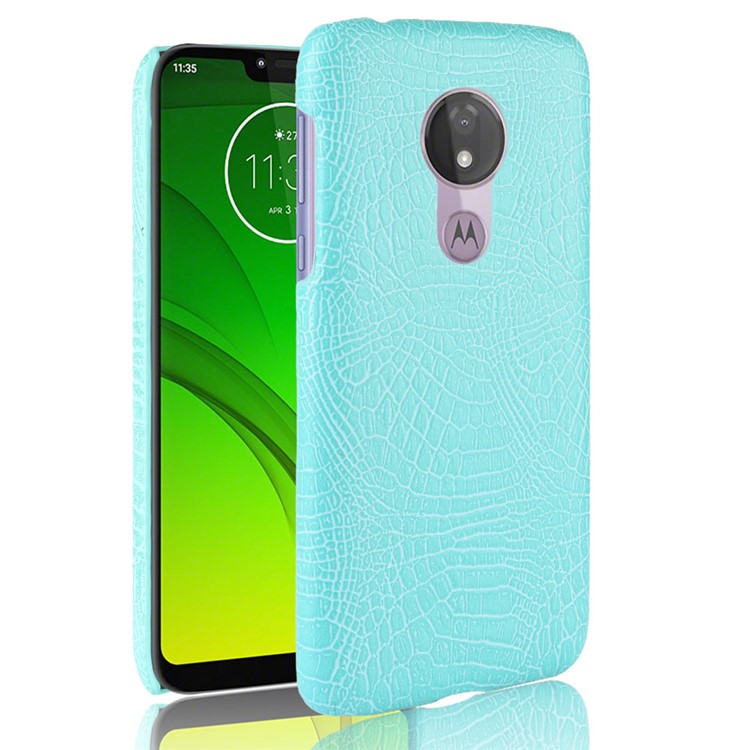 Crocodile Texture PU Leather Coated PC Phone Cover for Motorola Moto G7 Power (US Version) - Cyan-1