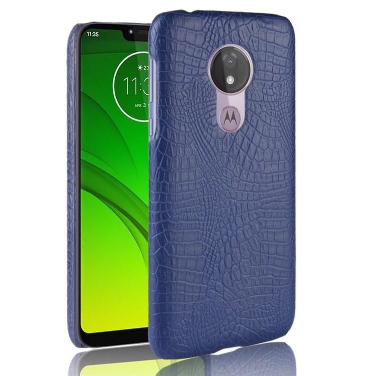 Crocodile Texture PU Leather Coated PC Phone Cover for Motorola Moto G7 Power (US Version) - Dark Blue-1