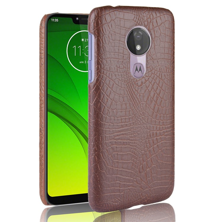 Krokodilbeschaffenheit PU-Leder Beschichtete PC-Telefonabdeckung Für Motorola G7 (US-Version) - Braun-1