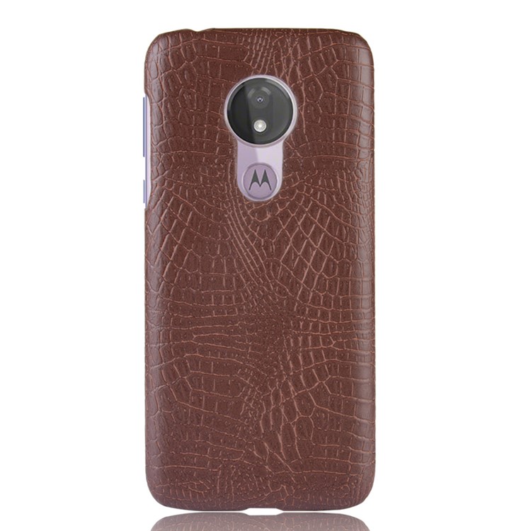 Krokodilbeschaffenheit PU-Leder Beschichtete PC-Telefonabdeckung Für Motorola G7 (US-Version) - Braun-3