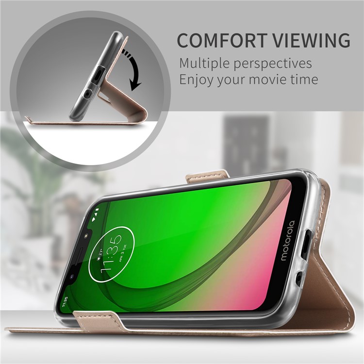 Business Style Leather Phone Case with Card Slot for Motorola Moto G7 Play (EU Version) - Rose Gold-3
