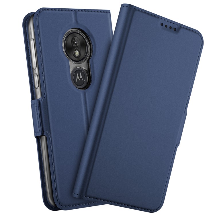 Business Style Leather Phone Case with Card Slot for Motorola Moto G7 Play (EU Version) - Dark Blue-1