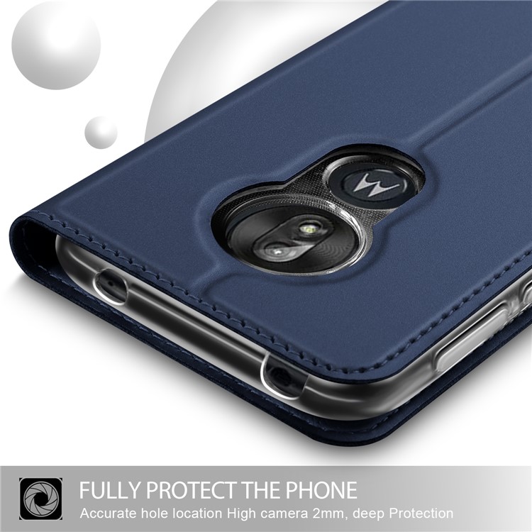 Business Style Leather Phone Case with Card Slot for Motorola Moto G7 Play (EU Version) - Dark Blue-4