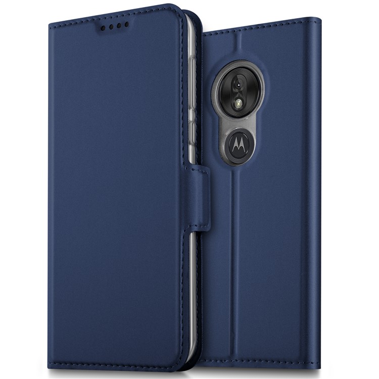 Business Style Leather Phone Case with Card Slot for Motorola Moto G7 Play (EU Version) - Dark Blue-8