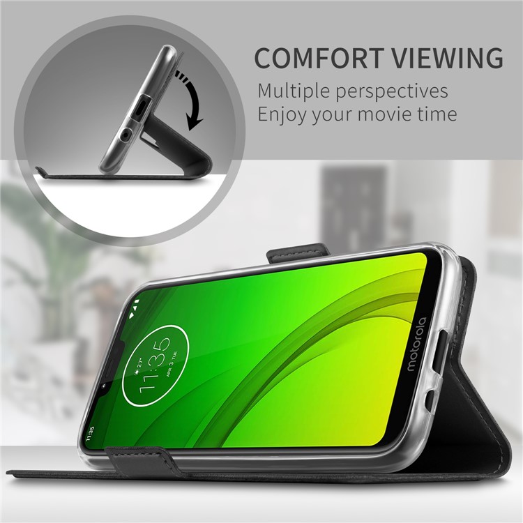 Business Style Card Holder Leather Mobile Casing for Motorola Moto G7 Power (EU Version) - Black-3