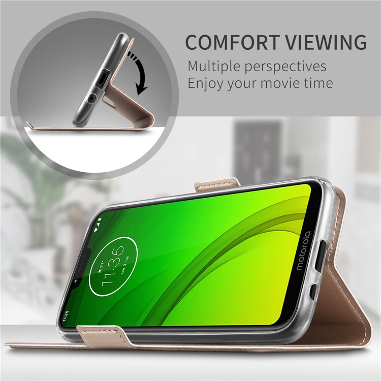 Business Style Card Holder Leather Mobile Casing for Motorola Moto G7 Power (EU Version) - Rose Gold-3