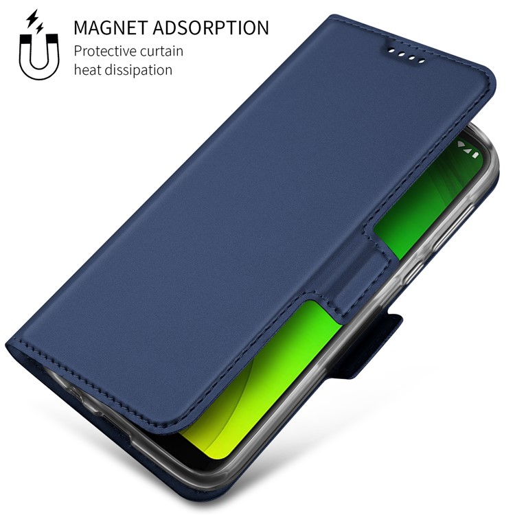 Business Style Card Holder Leather Mobile Casing for Motorola Moto G7 Power (EU Version) - Dark Blue-7