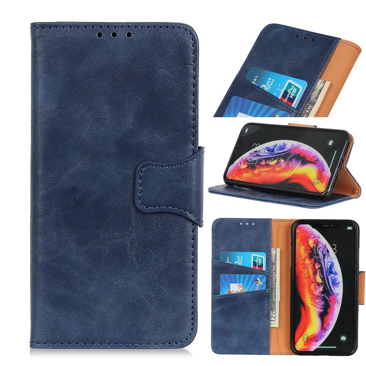 Crazy Horse Split Leather Phone Cover with Stand for Motorola Moto G7 Power - Blue-1