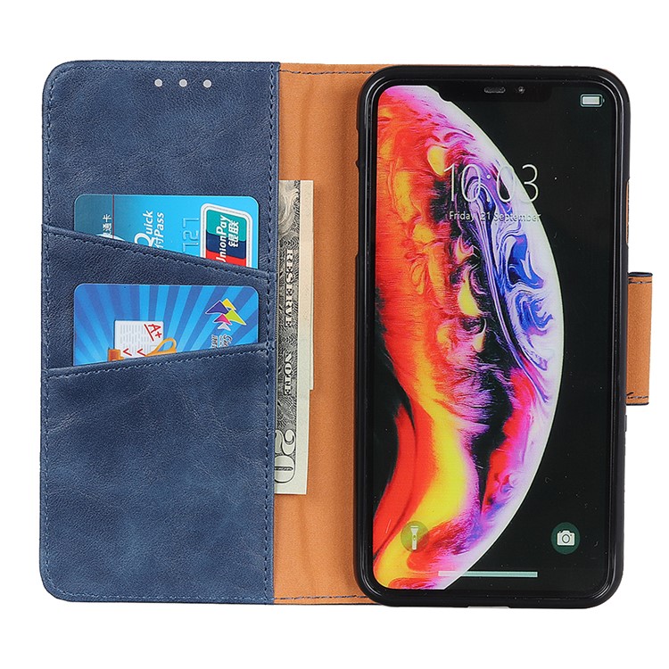 Crazy Horse Split Leather Phone Cover with Stand for Motorola Moto G7 Power - Blue-4