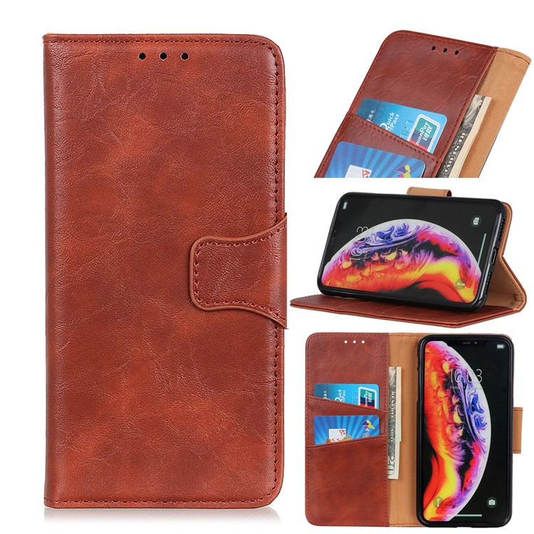 Crazy Horse Split Leather Phone Cover with Stand for Motorola Moto G7 Power - Brown-1