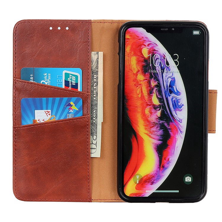Crazy Horse Split Leather Phone Cover with Stand for Motorola Moto G7 Power - Brown-4