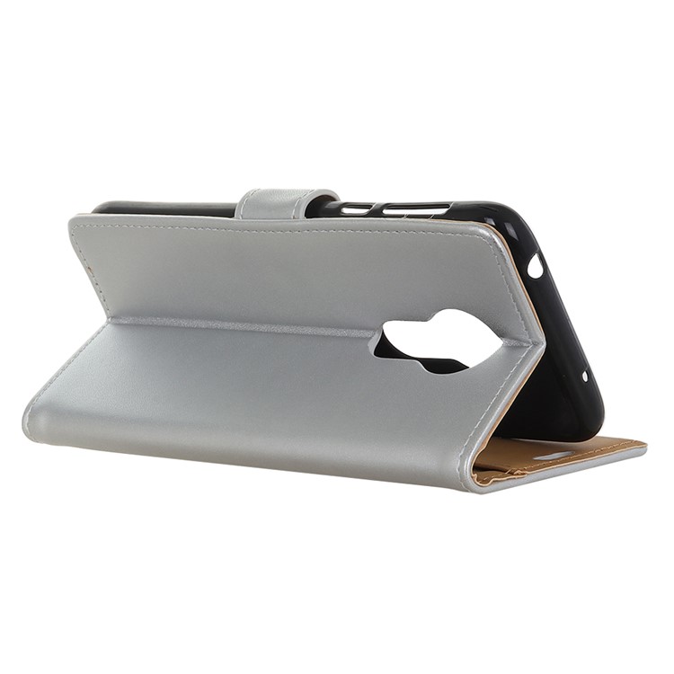 Wallet Stand Flip Magnetic PU Leather Phone Cover for Motorola Moto G7 Power - Silver-4