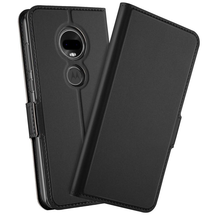 Business Style Card Holder Leather Stand Cover for Motorola Moto G7/G7 Plus - Black-1