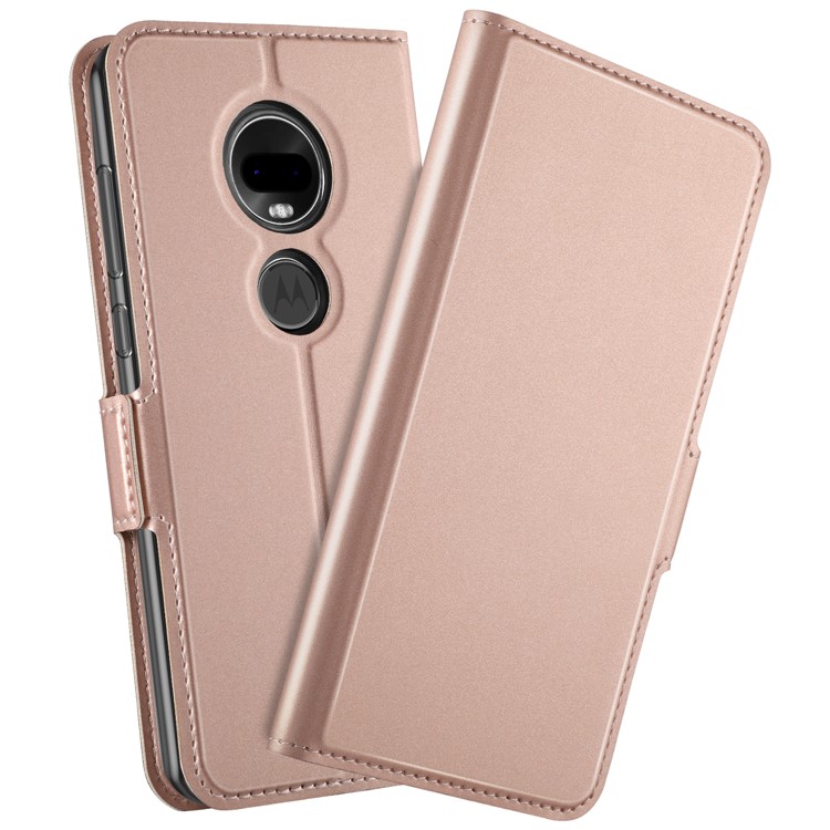 Кожаный Чехол-подставка Для Визитницы Для Motorola Moto G7 / G7 Plus - Розовое Золото-1