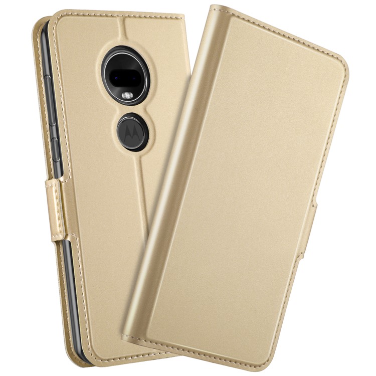 Business Style Card Holder Leather Stand Cover for Motorola Moto G7/G7 Plus - Gold-1