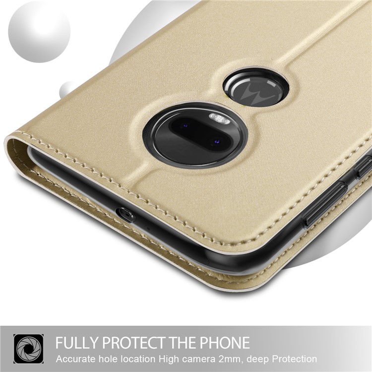 Business Style Card Holder Leather Stand Cover for Motorola Moto G7/G7 Plus - Gold-4