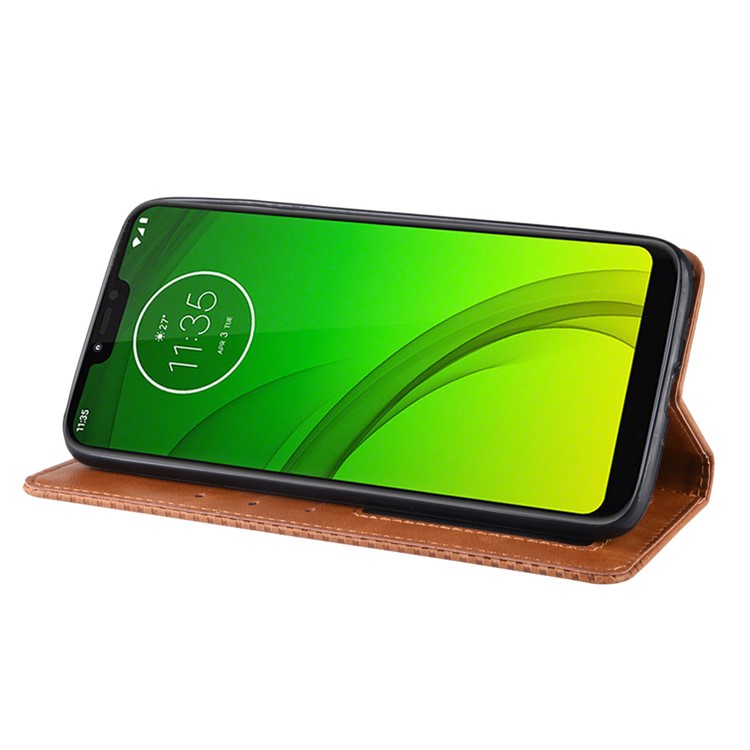 Auto-absorbed Vintage Leather Wallet Stand Cover for Motorola Moto G7 Power (US Version) - Brown-10