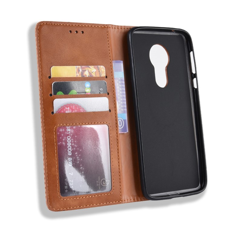 Auto-absorbed Vintage Leather Wallet Stand Cover for Motorola Moto G7 Power (US Version) - Brown-8