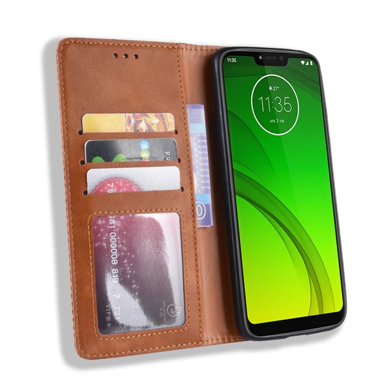 Auto-absorbed Vintage Leather Wallet Stand Cover for Motorola Moto G7 Power (US Version) - Brown-9
