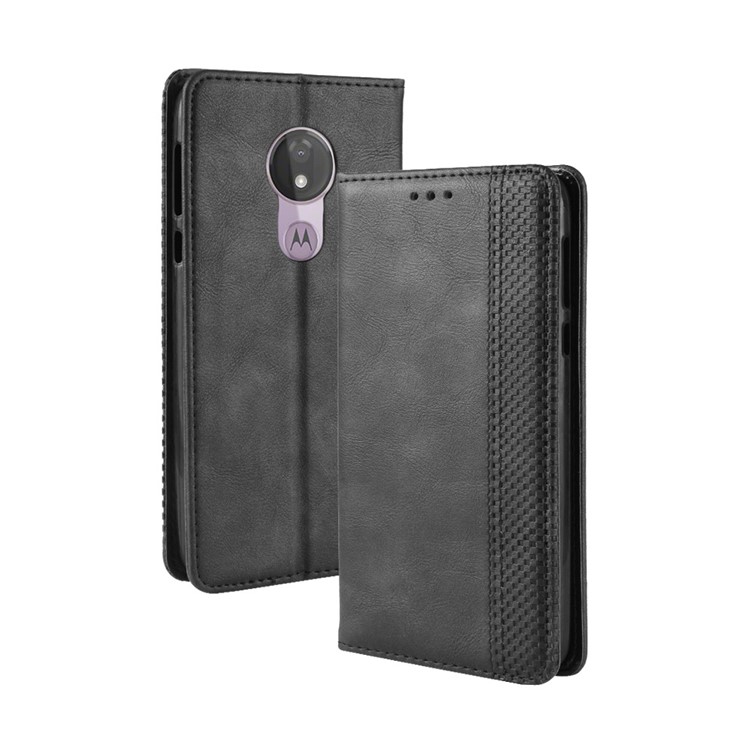 Auto-absorbed Vintage Leather Wallet Stand Cover for Motorola Moto G7 Power (US Version) - Black-2