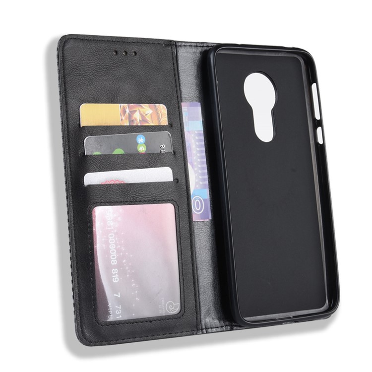 Auto-absorbed Vintage Leather Wallet Stand Cover for Motorola Moto G7 Power (US Version) - Black-5