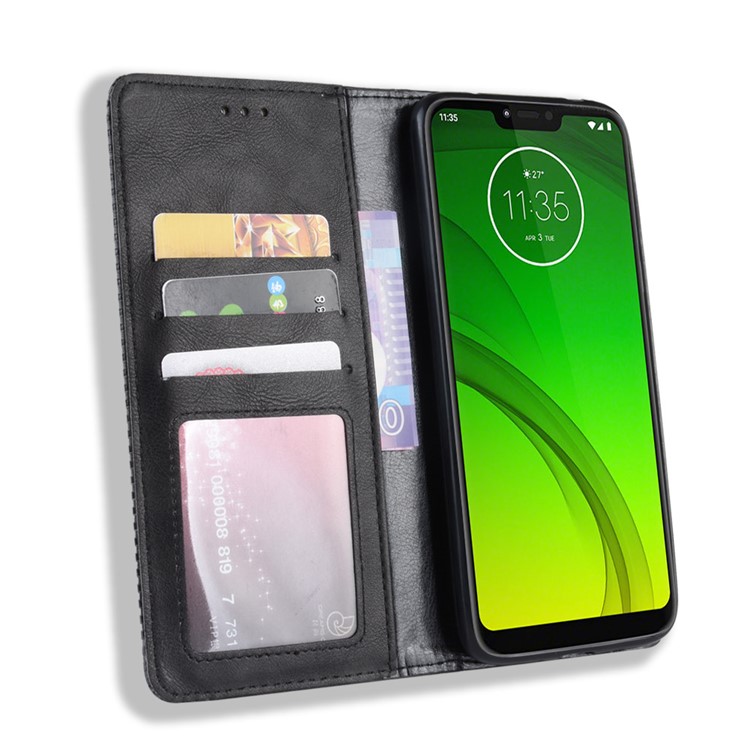 Auto-absorbed Vintage Leather Wallet Stand Cover for Motorola Moto G7 Power (US Version) - Black-6