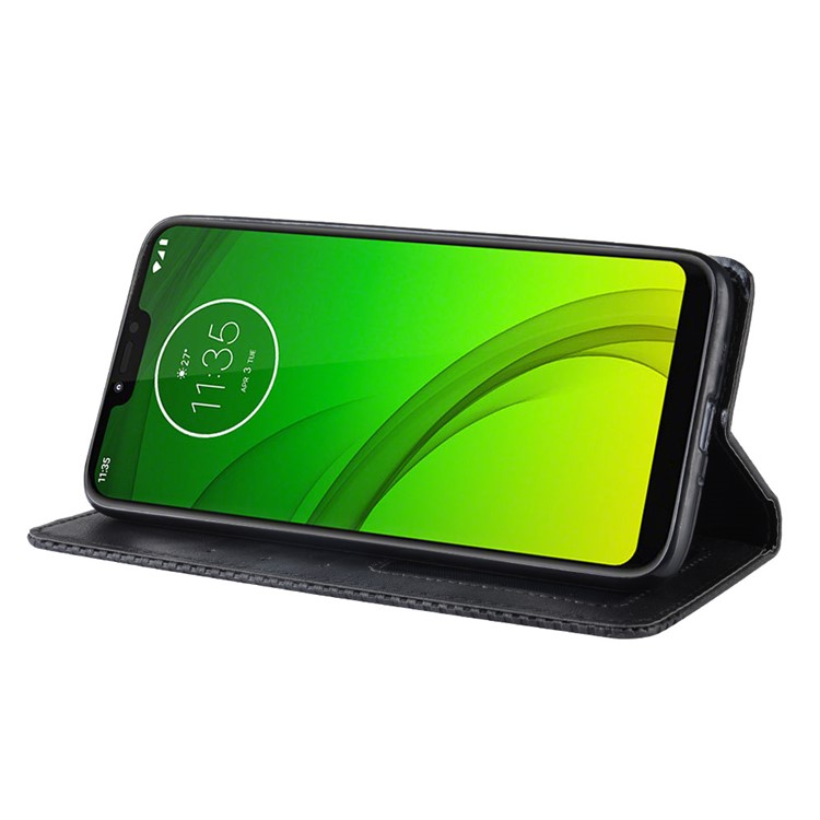 Auto-absorbed Vintage Leather Wallet Stand Cover for Motorola Moto G7 Power (US Version) - Black-7