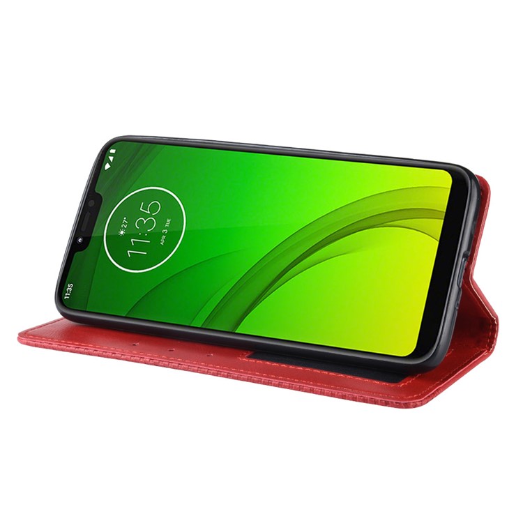 Auto-absorbed Vintage Leather Wallet Stand Cover for Motorola Moto G7 Power (US Version) - Red-7