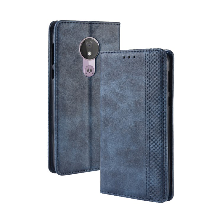 Auto-absorbed Vintage Leather Wallet Stand Cover for Motorola Moto G7 Power (US Version) - Blue-2