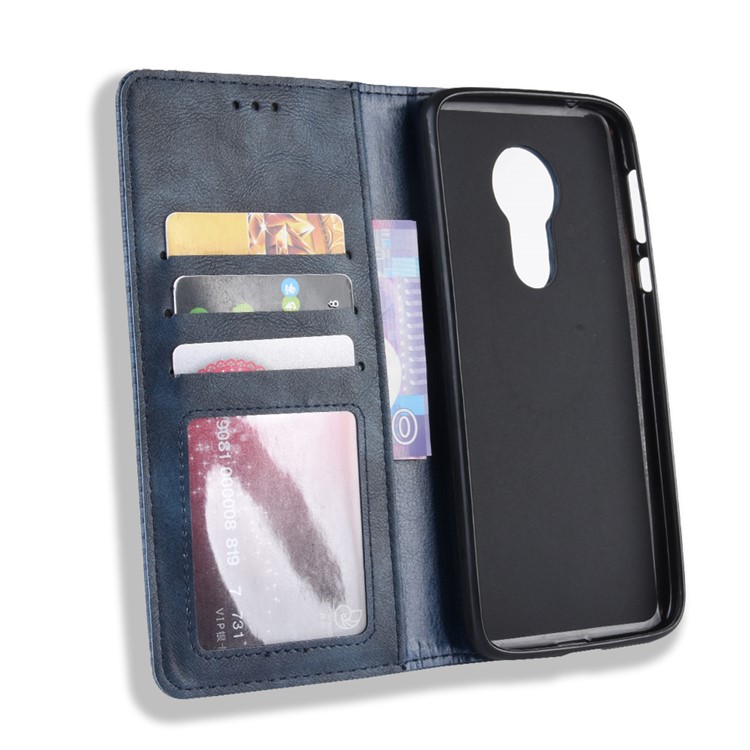 Auto-absorbed Vintage Leather Wallet Stand Cover for Motorola Moto G7 Power (US Version) - Blue-5