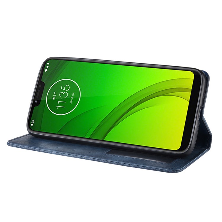 Auto-absorbed Vintage Leather Wallet Stand Cover for Motorola Moto G7 Power (US Version) - Blue-7